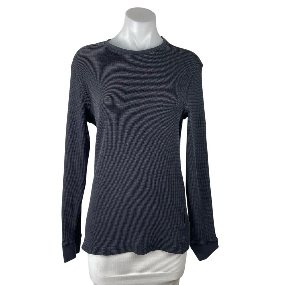 H&M Black Waffle Knit Crew Neck Long Sleeve Slim Thermal Tee Basic T-Shirt Top M
